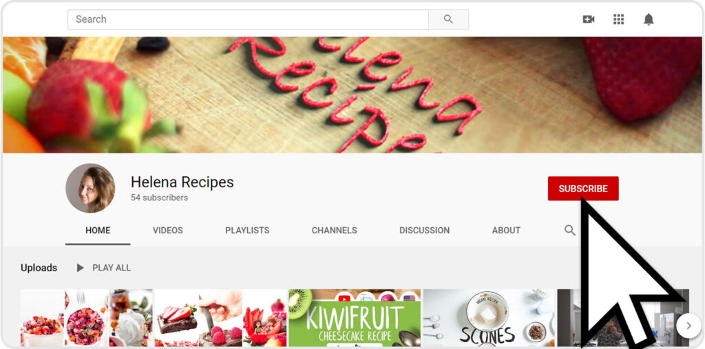 Subscribing to Helena Recipes YouTube channel by clicking the red button