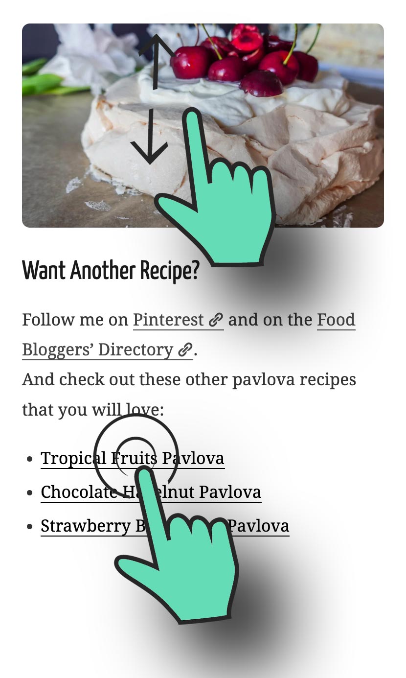 Scrolling through to the related recipes