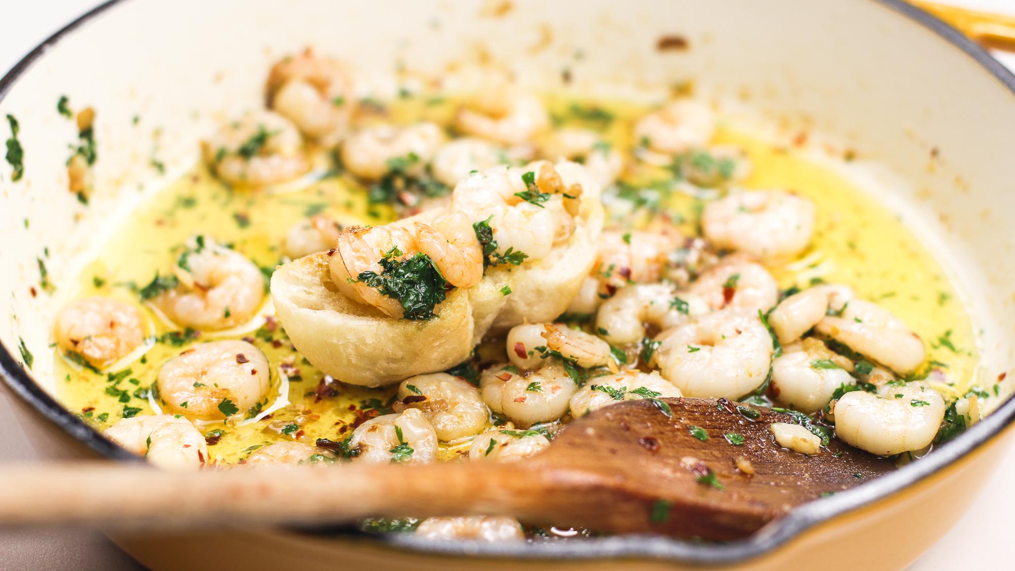 Delicious Shrimp in a pan.